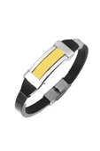 Klasik Model Deri Sarı Silikon Çelik Erkek Bileklik thumbnail 1