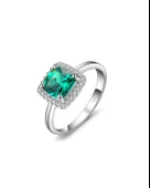 Zümrüt Taşlı Diamond Tektaş Kare Kadın Gümüş Yüzük - 1
