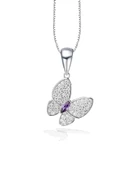 Ametist Taş Işıltılı Kelebek Diamond Butterfly Kadın Gümüş Kolye thumbnail 1