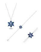 925 Ayar Lotus Çiçeği Safir Taşlı Gümüş Kolye Bileklik Set thumbnail 1