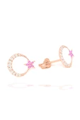 925 Ayar Gümüş Ay Yıldız Pembe Zirkon Taşlı Rose Gold Kadın Küpe - 1