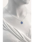 925 Ayar Lotus Çiçeği Safir Taşlı Gümüş Kolye Bileklik Set thumbnail 2