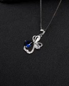 Diamond Serisi Safir Damla Kalp Çiçek Gümüş Kadın Kolye thumbnail 4