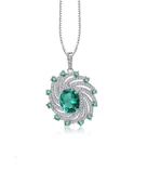 Zümrüt Oval Taşlı Luxury Vintage Kadın Gümüş Kolye - 1