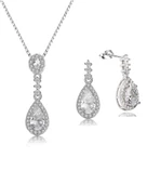 Zirkon Taşlı Işıltılı Damla Diamond Model Kadın Gümüş Kolye Küpe Seti - 1