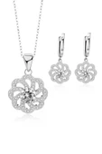 925 Ayar Aster Çiçeği Zirconia Taşlı Işıltılı Kolye Küpe Set - 1