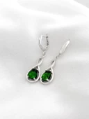 925 Ayar Su Damlası Zümrüt Zirkon Taşlı Gümüş Küpe thumbnail 2