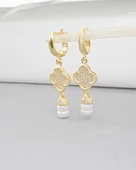 18k Serie Oro Sallantılı Hakiki İncili Yonca Gümüş Küpe thumbnail 2