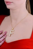 18k Serie Oro F Harfi Kadın Gümüş Kolye thumbnail 2