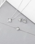 Swarovski Taşlı Elegant Yonca Kadın Gümüş Kolye Küpe Bileklik Set - 2