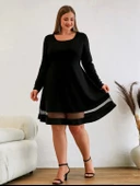 Etek Tül Detay Krep Elbise - 1