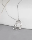 Diamond Model Special Çift Kalp Kadın Gümüş Kolye thumbnail 2