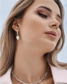 Pırlanta Zirkon Sallantılı Yarımtur Halka Kadın Gümüş Küpe 17 MM thumbnail 2