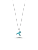 925 Ayar Turkuaz Mineli Minimal Kuş Model Kadın Kolye thumbnail 1