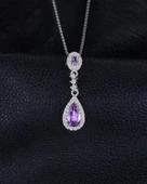 Ametist Taşı Lusso Damla Diamond Kadın Gümüş Kolye - 3