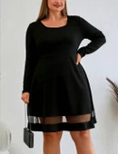 Etek Tül Detay Krep Elbise - 3