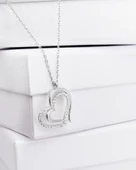 Diamond Model Special Çift Kalp Kadın Gümüş Kolye thumbnail 3