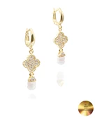 18k Serie Oro Sallantılı Hakiki İncili Yonca Gümüş Küpe thumbnail 1