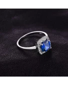 Safir Taşlı Diamond Tektaş Kare Princess Kesim Kadın Gümüş Yüzük - 3