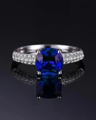 Safir Taşlı Diamond Yarımtur Tektaş Kadın Gümüş Yüzük - 3