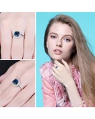Safir Taşlı Diamond Tektaş Kare Princess Kesim Kadın Gümüş Yüzük - 2