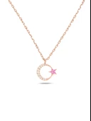 925 Ayar Gümüş Zirkon Taşlı Ay Yıldız Kadın Gümüş Kolye thumbnail 2