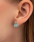 Business Üçgen Form Zümrüt Zirkon  Kadın Gümüş Küpe thumbnail 2