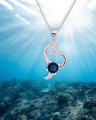 Diamond Serisi Safir Tektaş Okyanus Kalbi Stylish Gümüş Kadın Kolye thumbnail 3