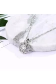 925 Ayar Aster Çiçeği Zirconia Taşlı Işıltılı Kolye Küpe Set - 2
