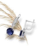 Safir Taşlı Tektaş Pırlanta Sallantılı Kadın Gümüş Küpe 9 MM thumbnail 3