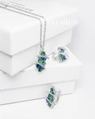 Zümrüt Oval Taşlı Luxury Kadın Gümüş Kolye Küpe Set - 2