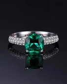 Zümrüt Taşlı Diamond Yarımtur Tektaş Kadın Gümüş Yüzük - 2