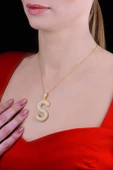 18k Serie Oro S Harfi Kadın Gümüş Kolye thumbnail 2