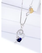 Diamond Serisi Safir Tektaş Okyanus Kalbi Stylish Gümüş Kadın Kolye thumbnail 2