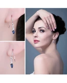 Safir Taşlı Gözyaşı Damlası Çengel Sallantılı Kadın Gümüş Küpe thumbnail 3