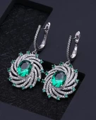 Zümrüt Oval Taşlı Luxury Vintage Kadın Gümüş Kolye Küpe Set - 2
