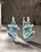 Zümrüt Oval Taşlı Luxury Kadın J Gümüş Küpe thumbnail 3