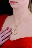 18k Serie Oro C Harfi Kadın Gümüş Kolye thumbnail 2