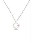 925 Ayar Gümüş Zirkon Taşlı Ay Yıldız Kadın Gümüş Kolye thumbnail 1