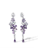 Ametist Taşlı Pırlanta Model Çiçek Demeti Sallantılı Kadın Gümüş Küpe thumbnail 1