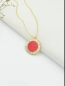 Mercan Taşlı Kırmızı Baget Gümüş Kolye Altın Kaplama thumbnail 2