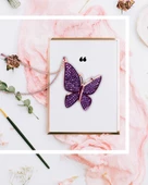 Ametist Işıltılı Büyük Kelebek Kadın Gümüş Kolye thumbnail 3