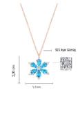 925 Ayar Lotus Çiçeği Aquamarin Taşlı Rose Gold Kadın Gümüş Kolye - 2
