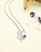 Swarovski Taşlı Mineli Yonca Model Kadın Gümüş Kolye - 2