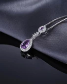 Ametist Taşı Lusso Damla Diamond Kadın Gümüş Kolye - 4