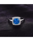 Safir Taşlı Diamond Tektaş Kare Princess Kesim Kadın Gümüş Yüzük - 4