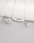 Special Luxury Pearl Kadın Gümüş Kolye Küpe Yüzük İnci Set - 3