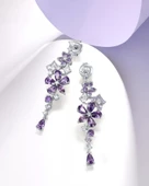 Ametist Taşlı Pırlanta Model Çiçek Demeti Sallantılı Kadın Gümüş Küpe thumbnail 3