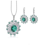 Zümrüt Oval Taşlı Luxury Vintage Kadın Gümüş Kolye Küpe Set - 1