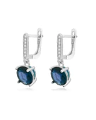 Safir Taşlı Tektaş Pırlanta Sallantılı Kadın Gümüş Küpe 9 MM thumbnail 1